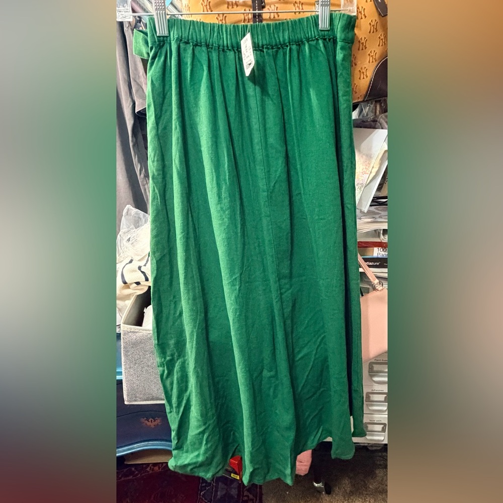 J. Crew Linen Blend Skirt Green Faux Wrap Midi Skirt - Size XS - Picture 2 of 3